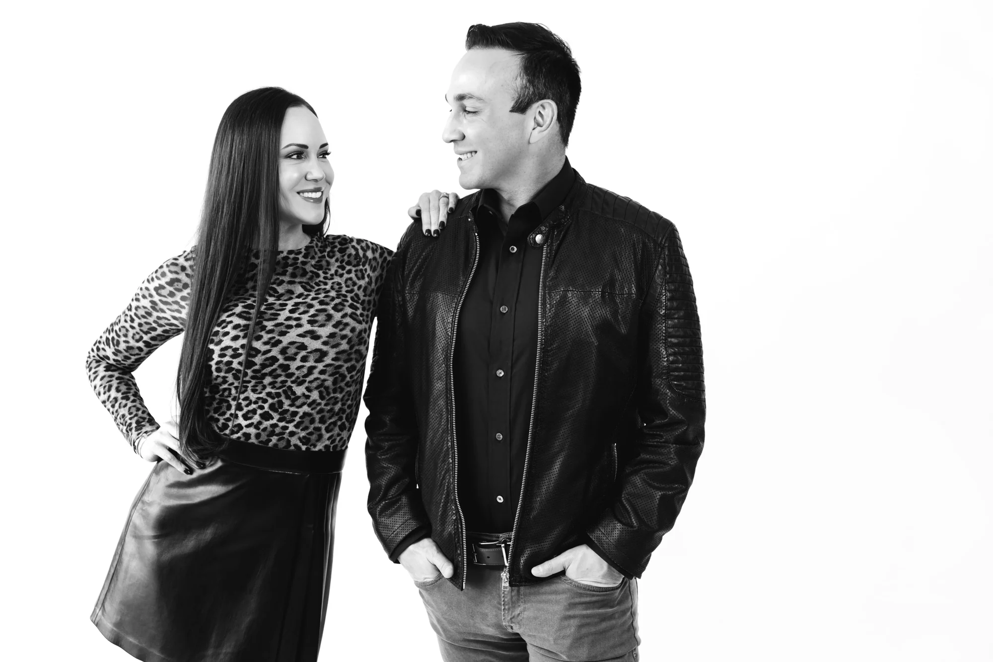 Dr. Jack Ohanesian and Jessi Ohanesian in black and white